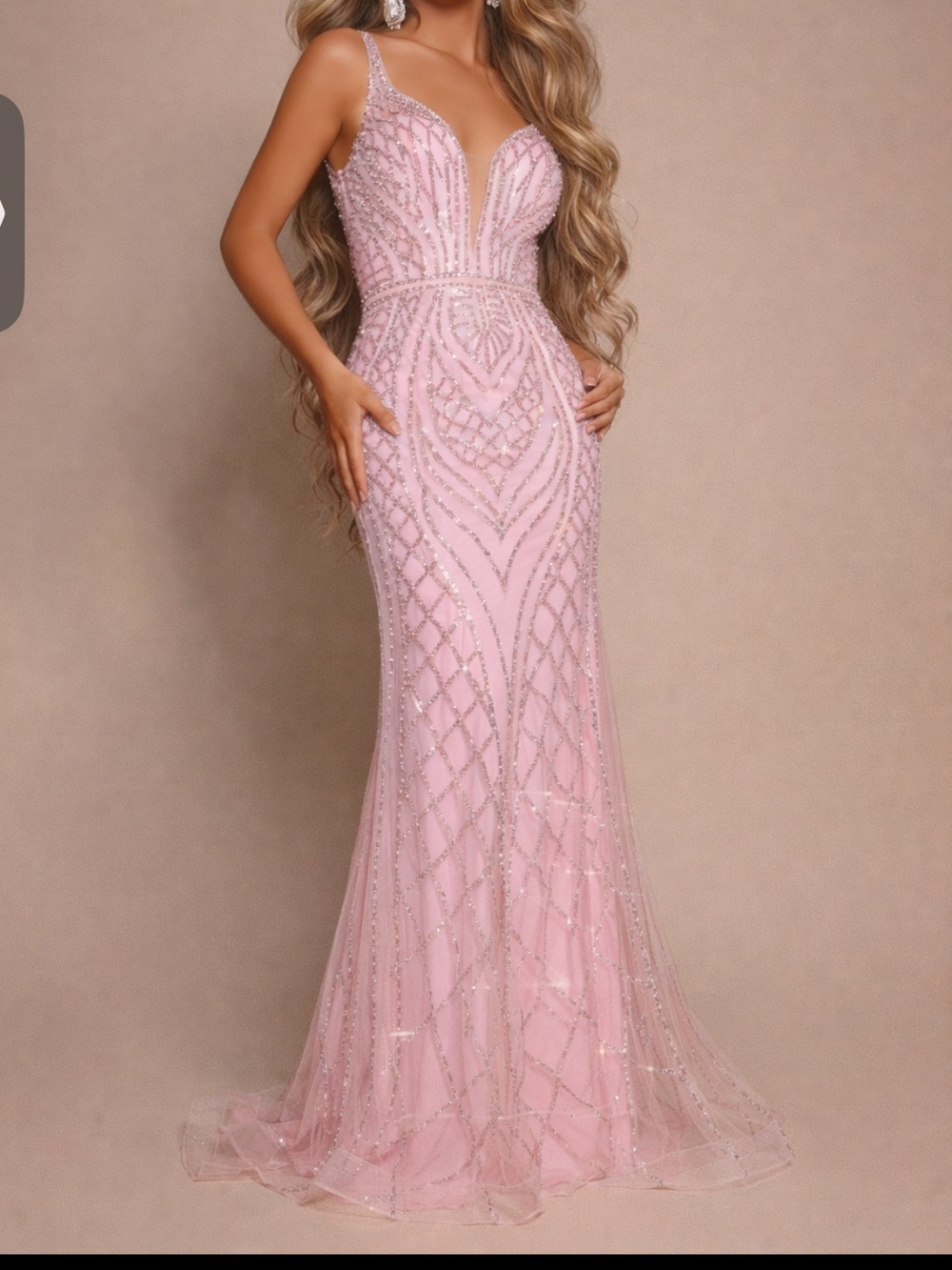 Portia and Scarlett Blush Pink Beaded Evening Gown